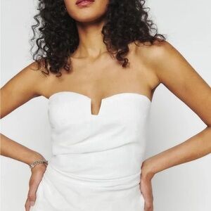 NWT Reformation Madelyn Linen Strapless top size 12 white sweetheart ruched
